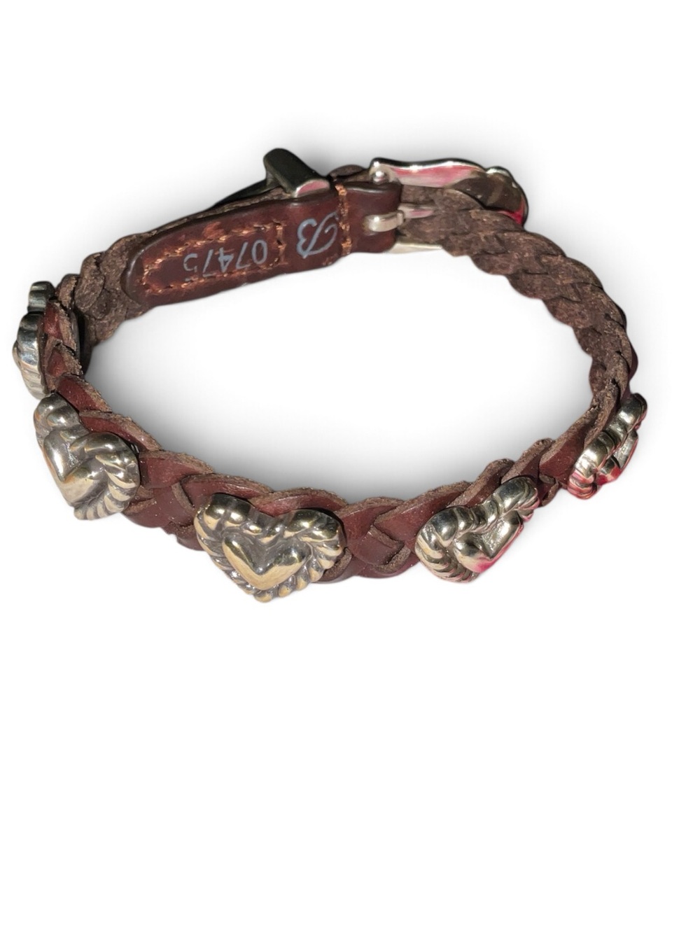 Brighton Roped Heart Braid Bandit Bracelet Brown Leather 07475